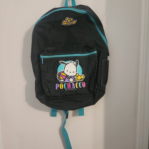 RARE 90's Pochacco DogVintage Black and Teal Green Polka Dot Backpack - Picture 1 of 6